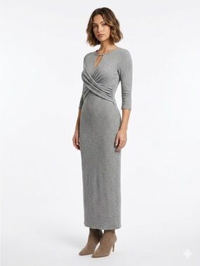 Anthropologie Amadi Twist Front Keyhole Ribbed Knit Maxi Dress Heather Grey SP